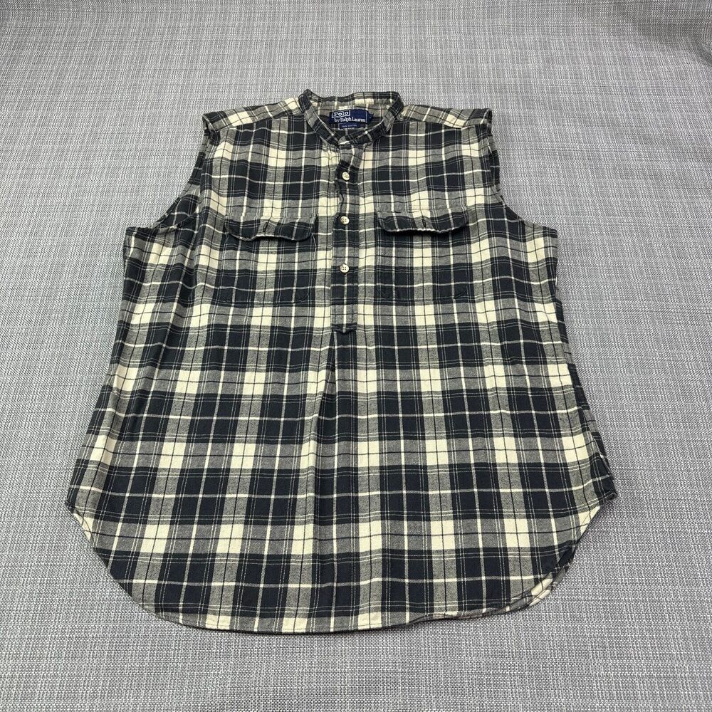 Polo by Ralph Lauren Black and Cream Plaid Casual Button Down Shirt
